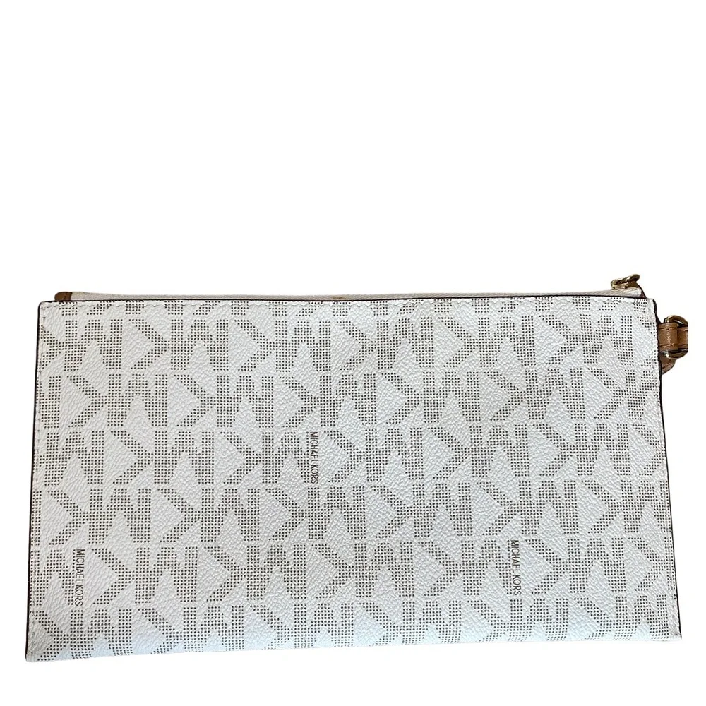 Michael Kors Fulton White MK Signature Monogram Wristlet Wallet Clutch